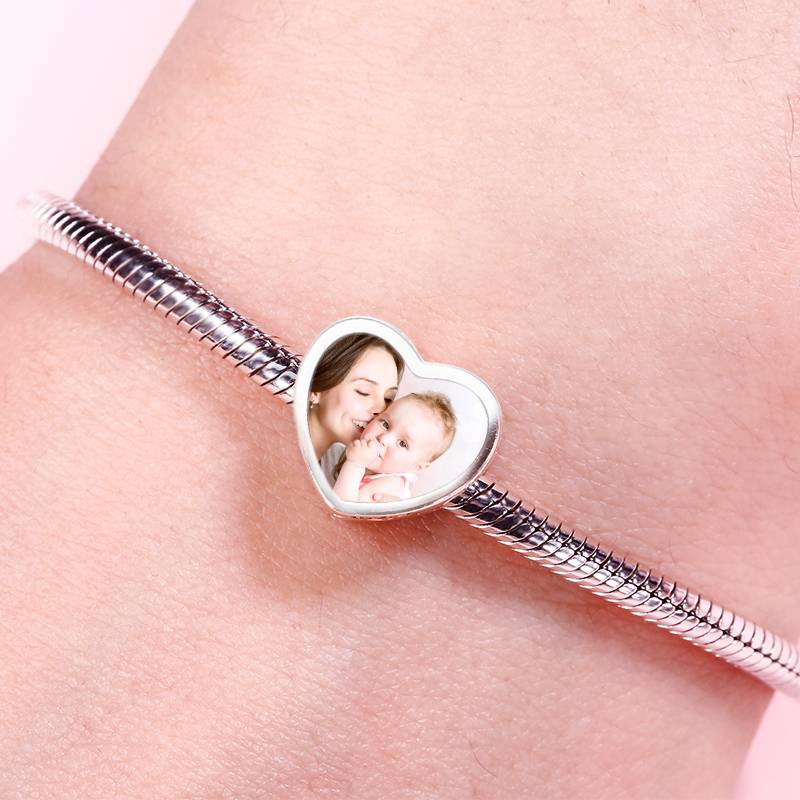 Gnoce Heart Shaped Engravable Photo Family Charm Platinum Silver Blend - Image 3