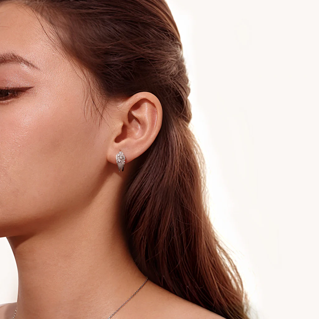 Gnoce Kolczyki nausznik w kształcie skrzydła anioła Mieszanka srebra platerowanego platyną - Image 4