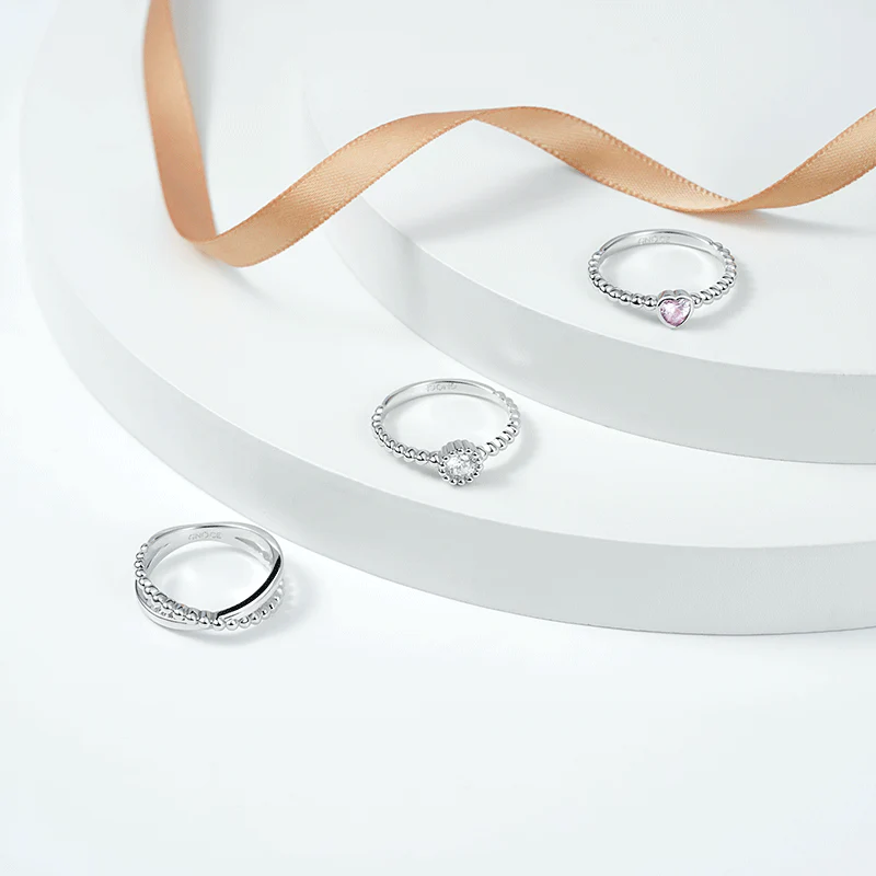 Gnoce Pierścionek stackable w kształcie serca i okrągłym Mieszanka srebra platerowanego platyną - Image 2