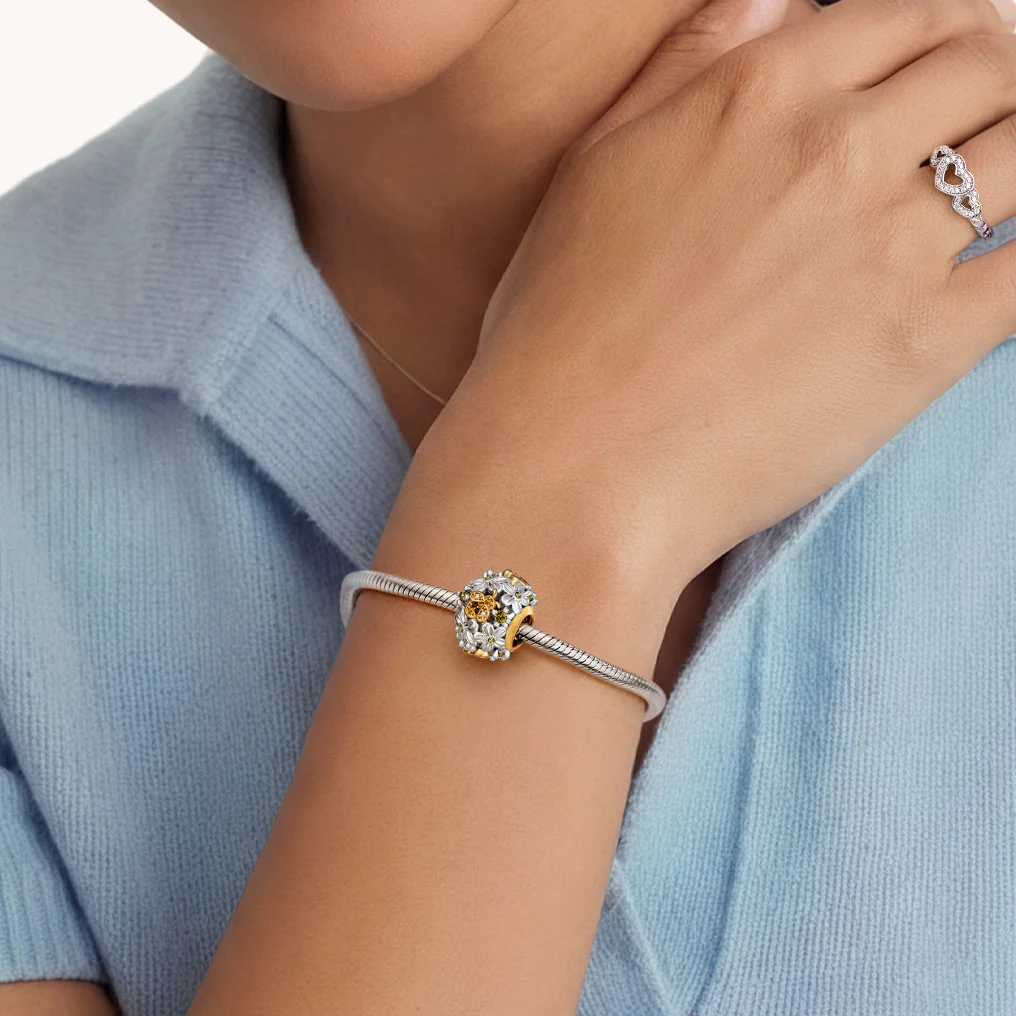 Gnoce Amulet pszczoły i kwiatu, powlekany platyną ze srebrnego stopu - Image 2