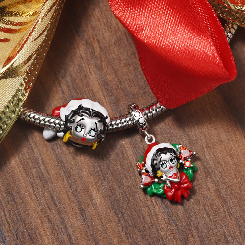 Gnoce Zawieszka Charms Dangle Wianek Bożonarodzeniowy Betty Boop Mieszanka srebra platerowanego platyną - Image 3