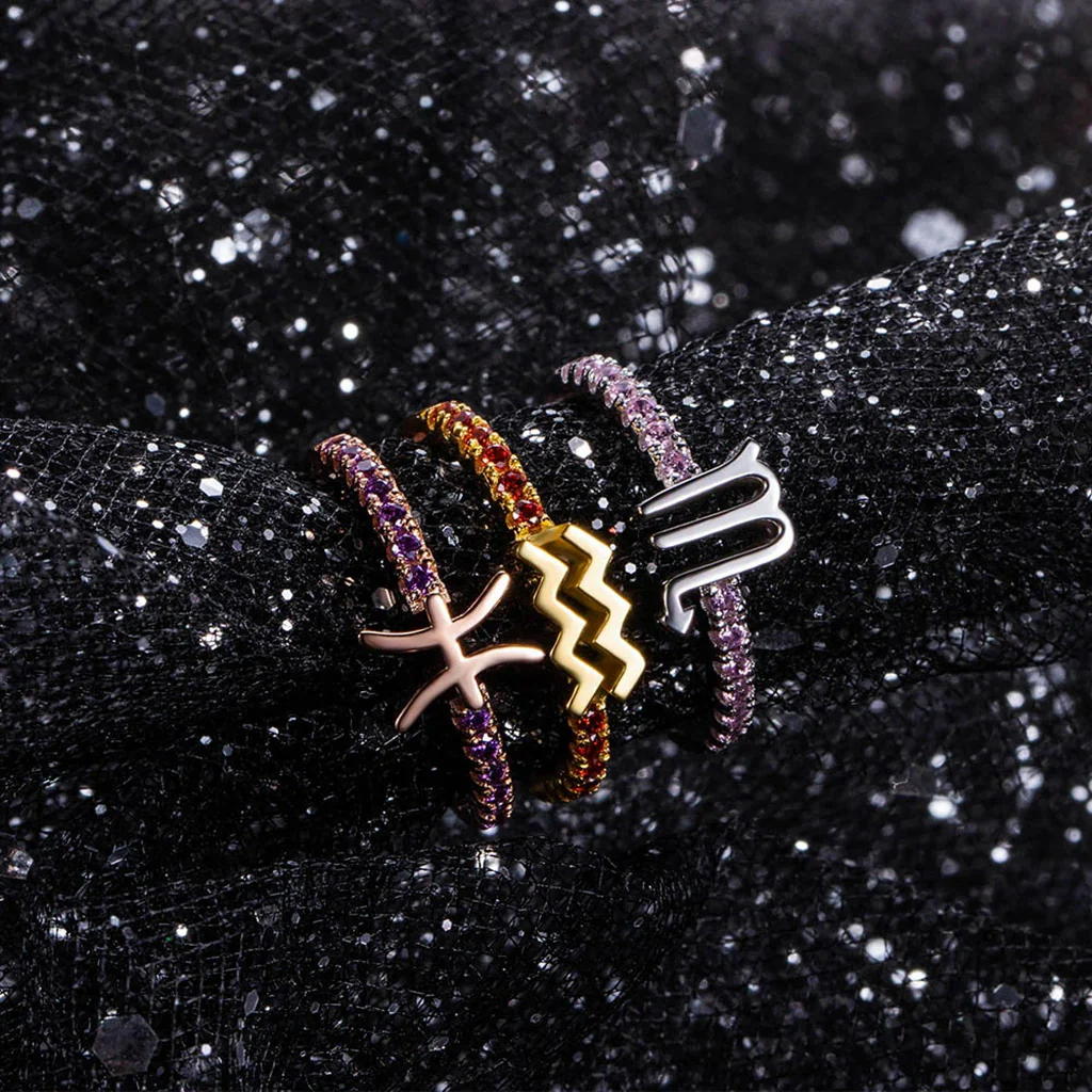 Gnoce Spersonalizowany Pierścionek z Kamieniem Urodzinowym, Znakiem Zodiaku i Konstelacją - Image 2