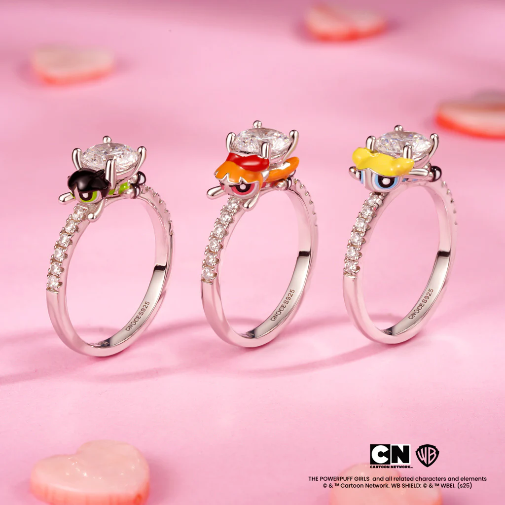 Gnoce Powerpuff Girls Bąbelek Przytula Pierścień Okrągłe Cięcie Mieszanka srebra platerowanego platyną - Image 3