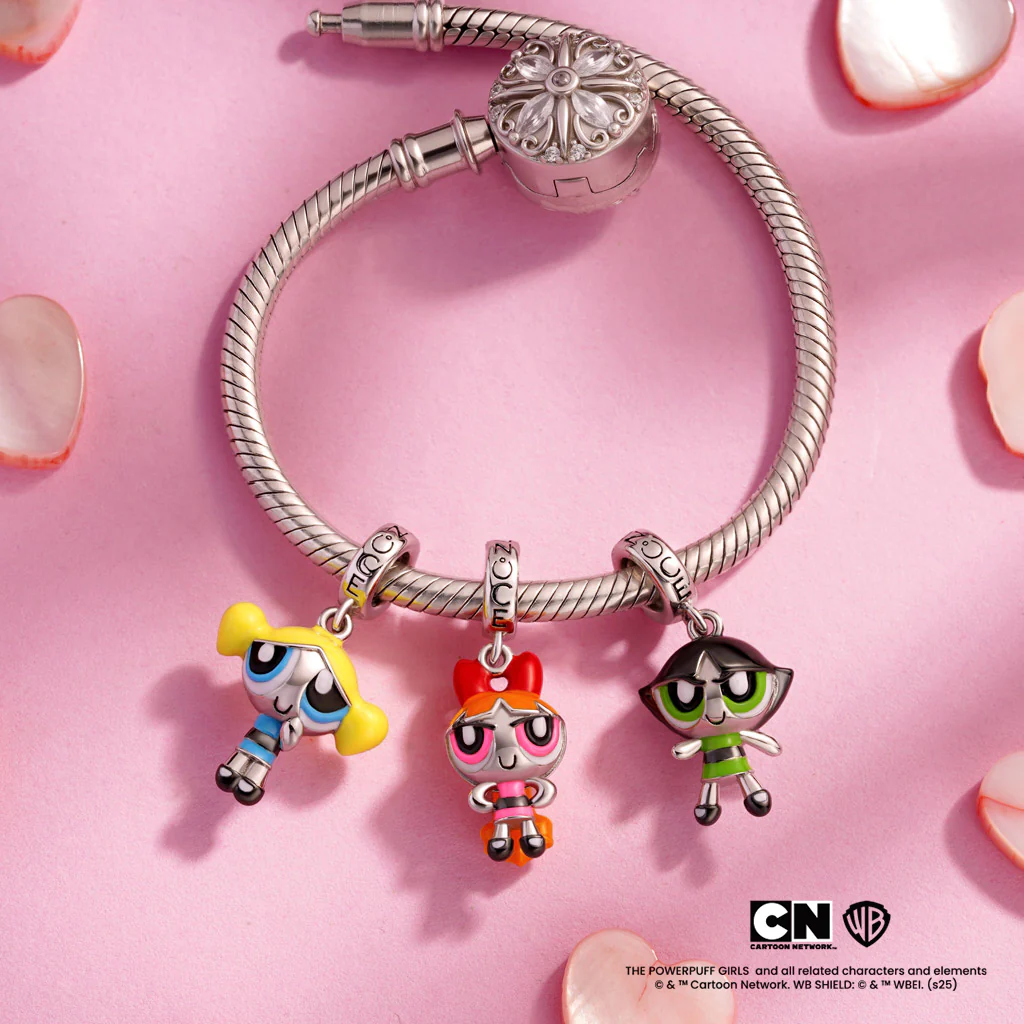 Gnoce Urok Bubbles z Powerpuff Girls Mieszanka srebra platerowanego platyną - Image 3
