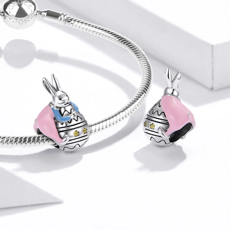Gnoce Uroczy króliczek trzymający Charms-Koralik w kształcie jajka wielkanocnego, srebro próby 925 - Image 2