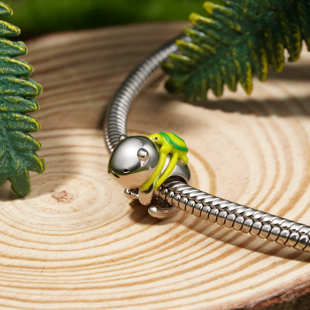 Gnoce Capybara z mini żółwiem charms Mieszanka srebra platerowanego platyną - Image 3