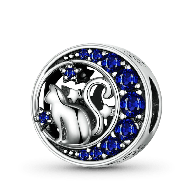 Kot na Księżycu Charms-Koralik ze srebra próby 925