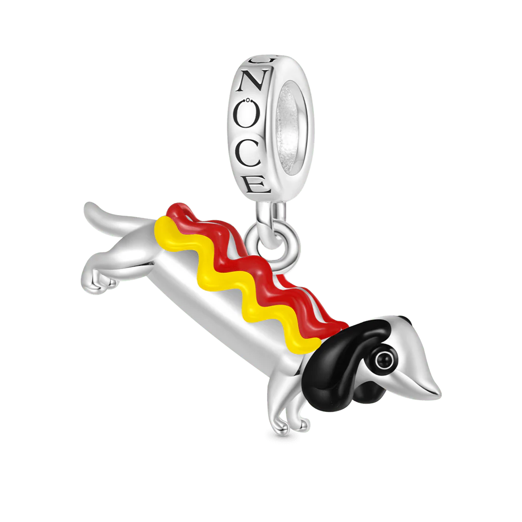 Gnoce Jamnik w kostiumie hot doga Charm Mieszanka srebra platerowanego platyną