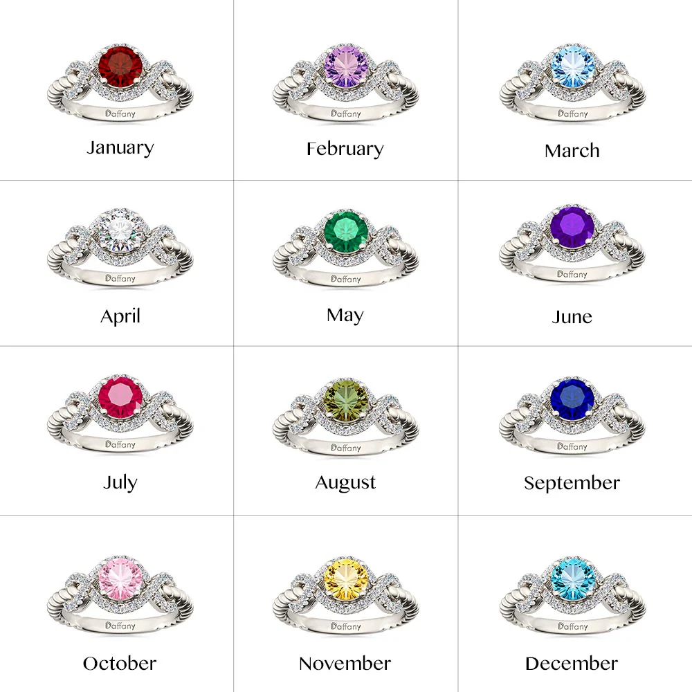 Gnoce Round Skręcone Nieskończoność Birthstone Pierścionek - Image 5