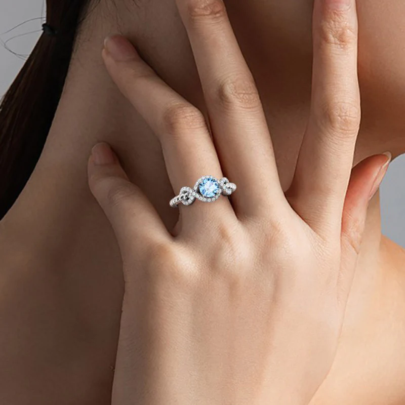 Gnoce Round Skręcone Nieskończoność Birthstone Pierścionek - Image 7
