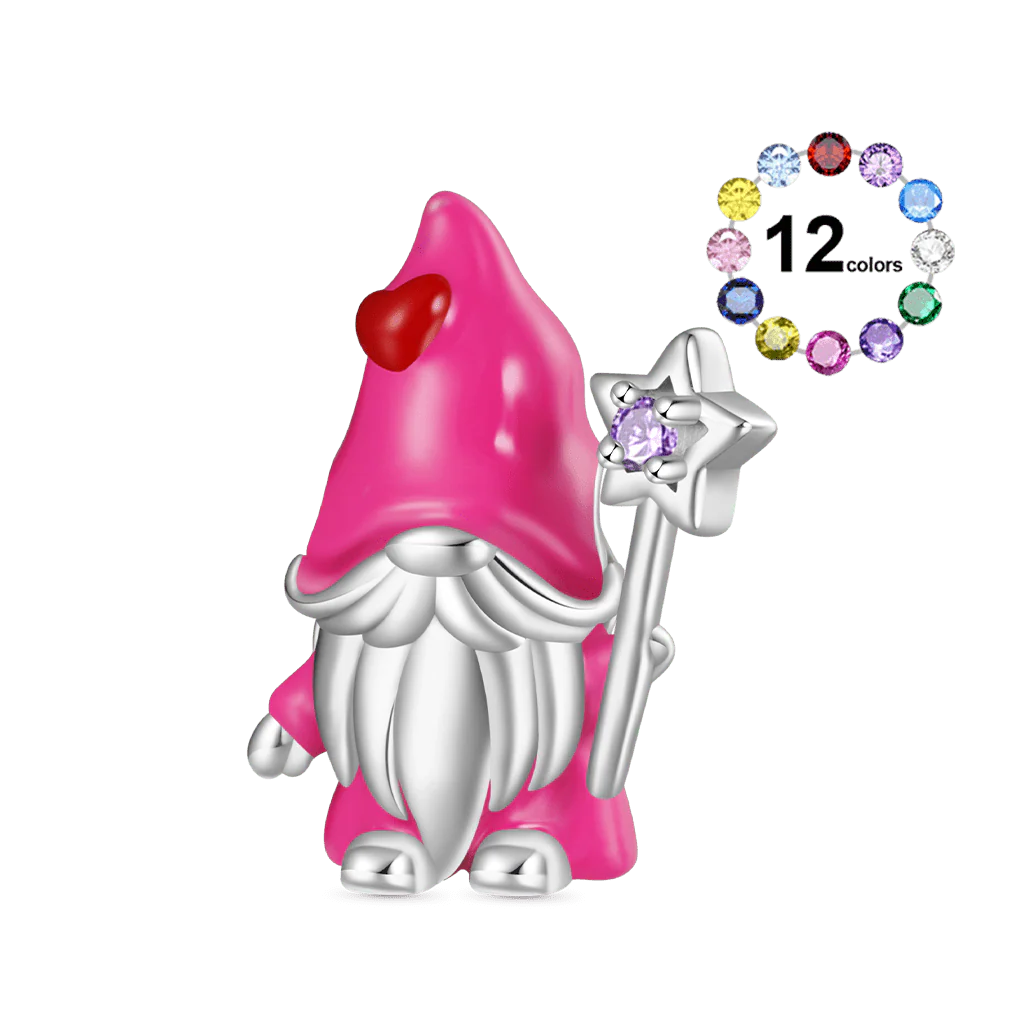 Gnoce Gnome Trzymający Gwiazdę Laskę Urok Kamień Urodzenia Mieszanka srebra platerowanego platyną