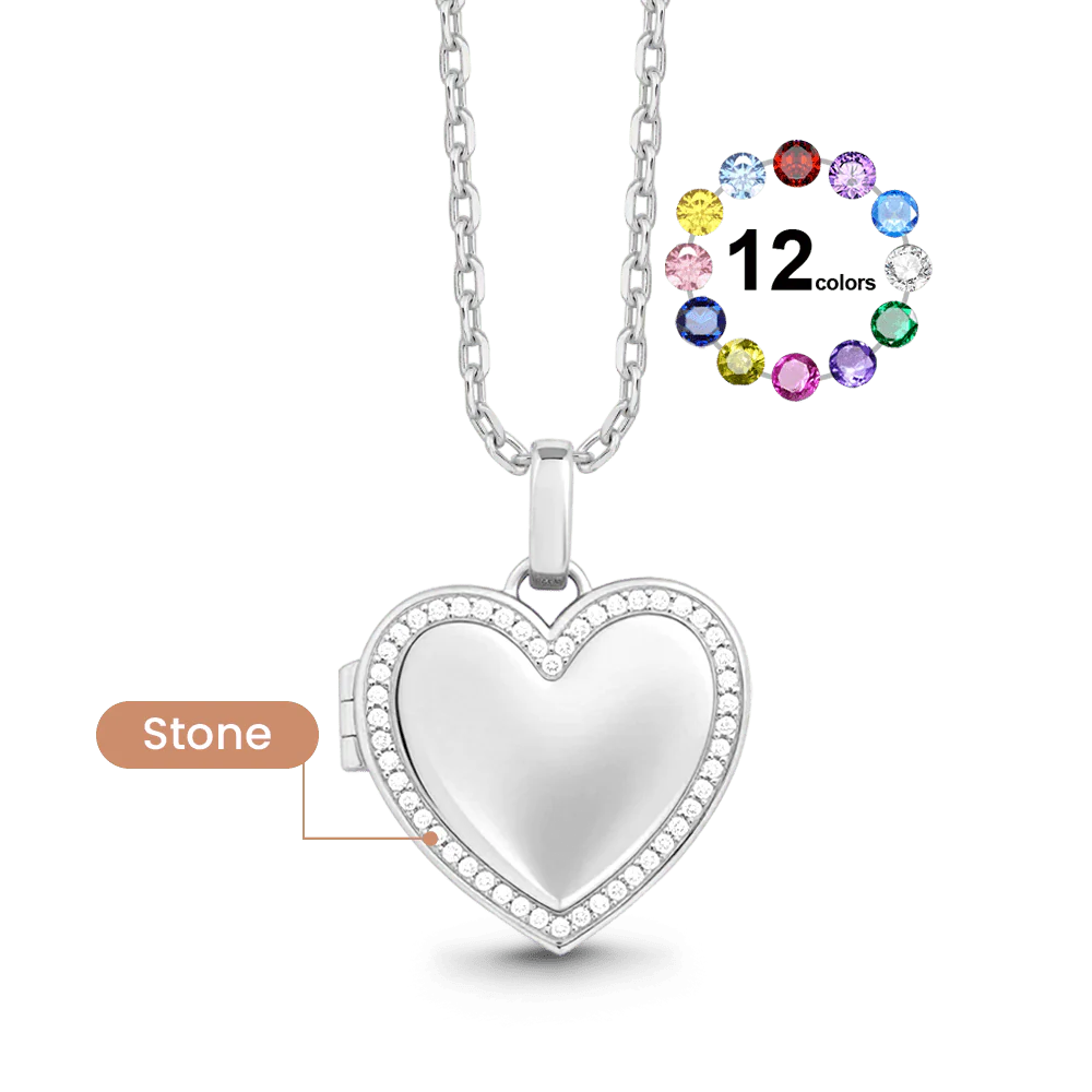 Gnoce Spersonalizowany naszyjnik locket w kształcie serca na zdjęcie z kamieniem szlachetnym – biżuteria z możliwością grawerowania na zamówienie - Image 2