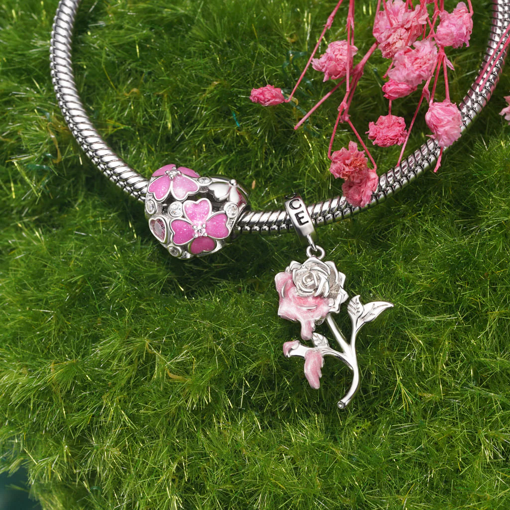Gnoce Serce Różowa Czterolistna Koniczyna Charms - Image 3