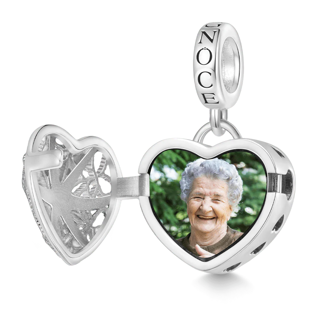 Gnoce Charm muszla serce puste zdjęcie personalizowane Mieszanka srebra platerowanego platyną - Image 2