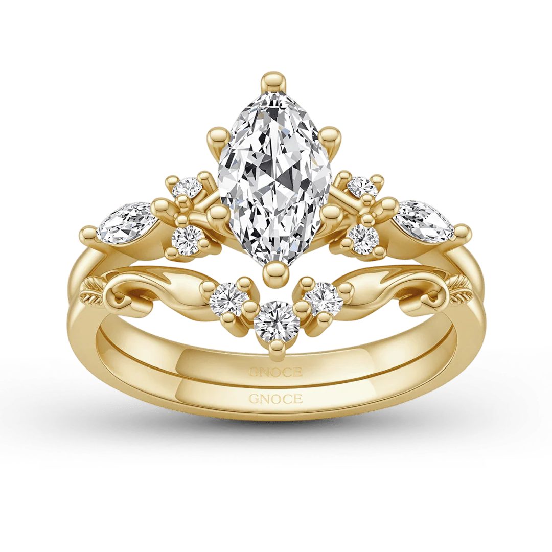 Zestaw pierścionków zaręczynowych Gnoce Marquise Moissanite Vintage - Image 5