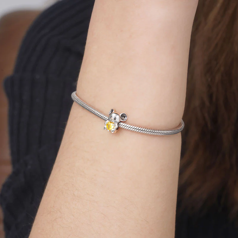 Mysz Charms Obejmuje Serce Kamień Szlachetny Srebro próby 925 - Image 3