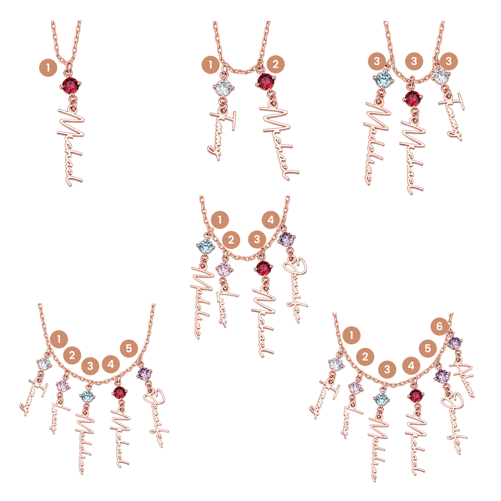 Gnoce Naszyjnik Lariat z Kamieniem Urodzinowym i Imieniem w Wielu Skryptach - Image 4