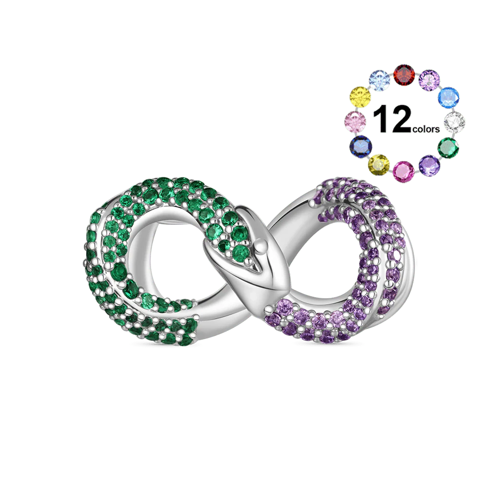 Gnoce Charms z kamieniem urodzinowym z cyrkonią osadzonym w ouroboros Mieszanka srebra platerowanego platyną