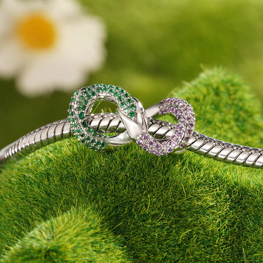 Gnoce Charms z kamieniem urodzinowym z cyrkonią osadzonym w ouroboros Mieszanka srebra platerowanego platyną - Image 5
