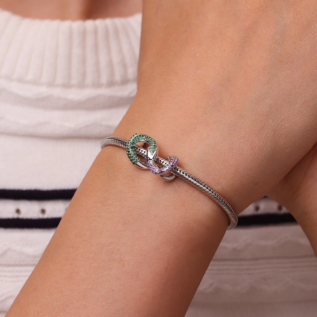 Gnoce Charms z kamieniem urodzinowym z cyrkonią osadzonym w ouroboros Mieszanka srebra platerowanego platyną - Image 7