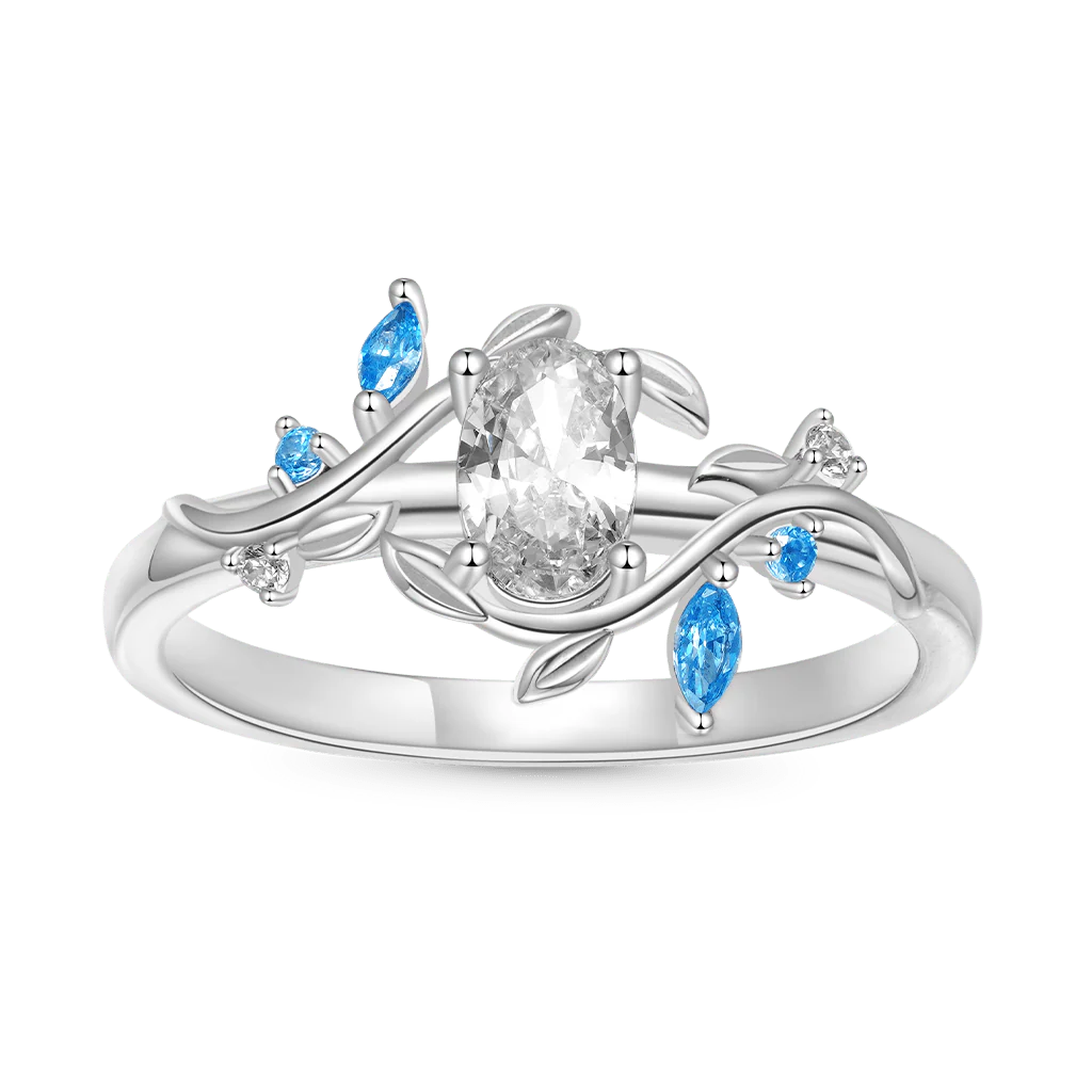 Gnoce Pierścień damski winorośli z diamentem owalnym Mieszanka srebra platerowanego platyną