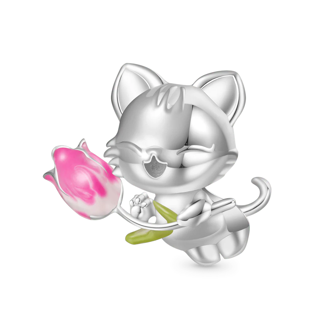 Gnoce Różowy Tulipan Kot Charms