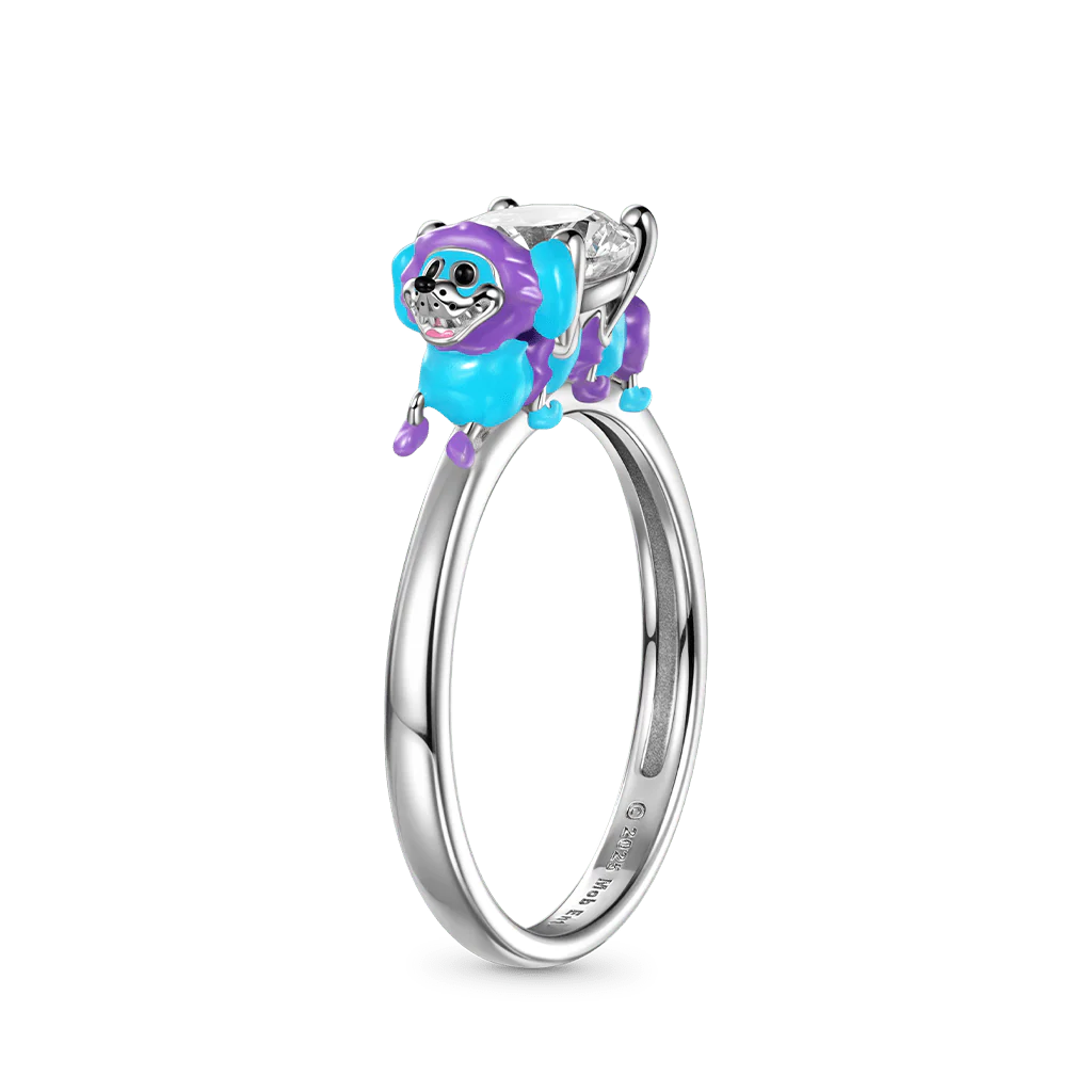 Gnoce Pierścionek Okrągłe Cięcie Moissanite Poppy Playtime PJ Pug-a-Pillar Przytula Mieszanka srebra platerowanego platyną