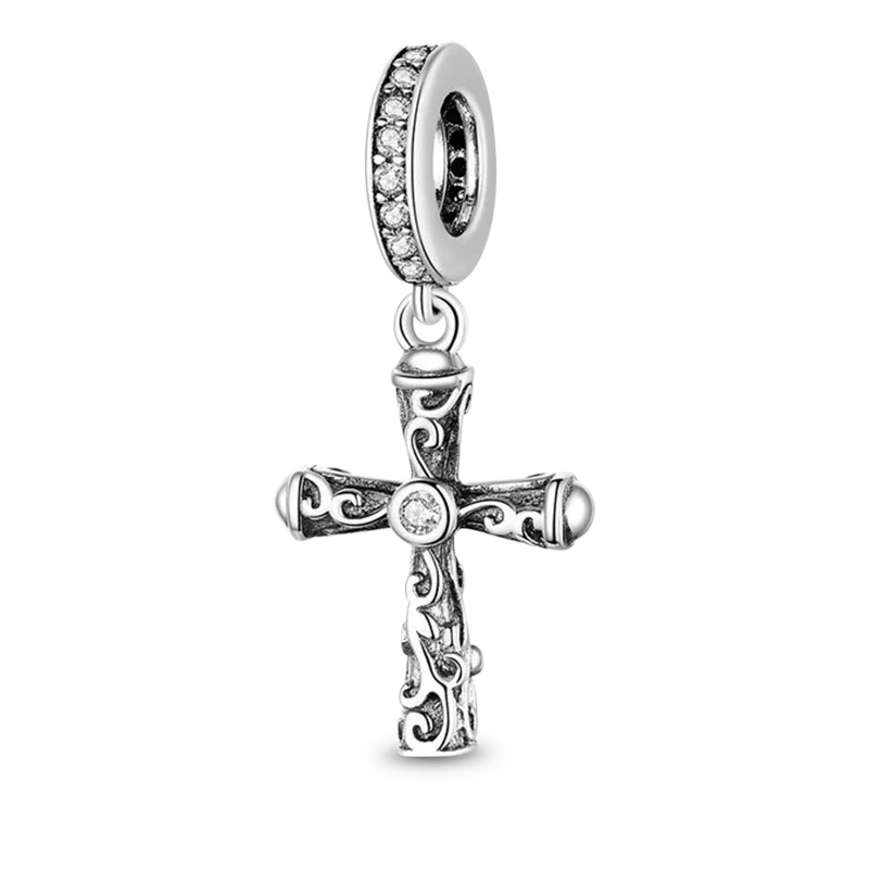 Retro Cross Zawieszka-Charms Srebro próby inkrustowana kryształowymi kamieniami szlachetnymi