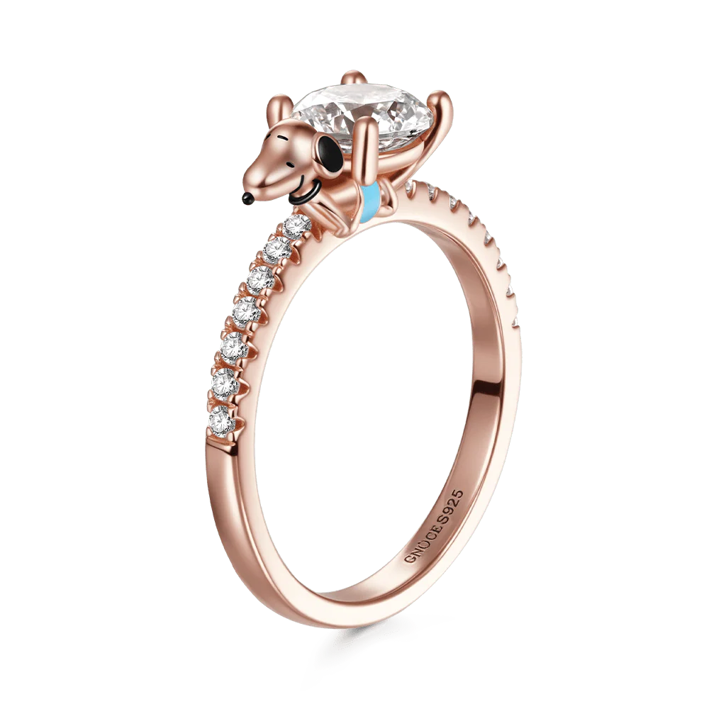 Gnoce Peanuts Snoopy niosący moissanite Round Cut Ring