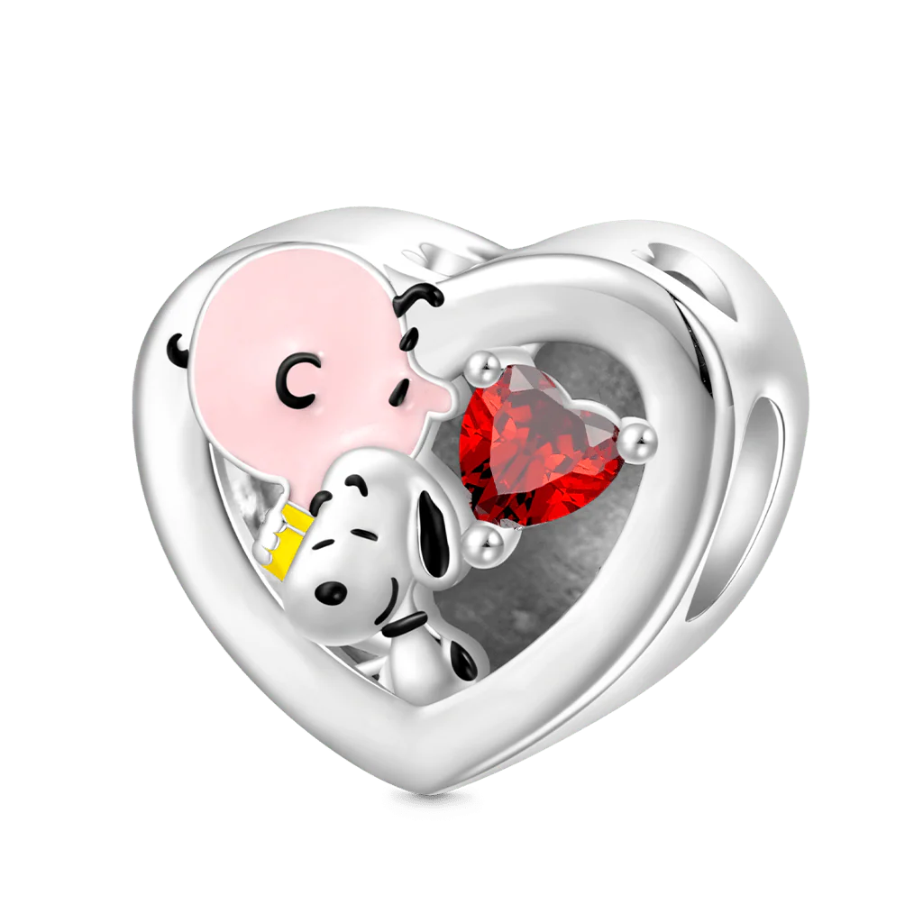 Gnoce Charms Snoopy przytulający Charliego Browna z personalizowanym zdjęciem w kształcie serca - Image 3