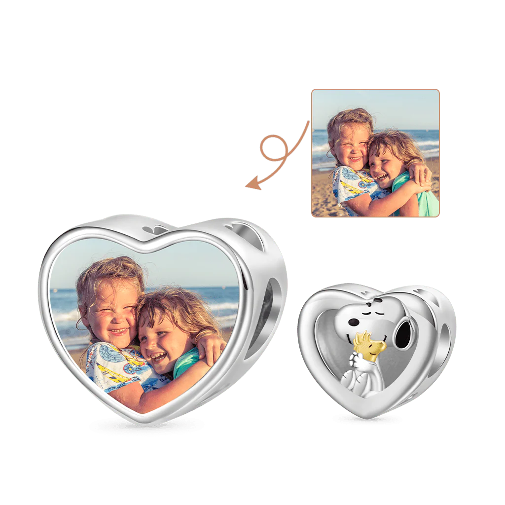 Gnoce Snoopy przytula Woodstock Spersonalizowany Foto Charm Heart