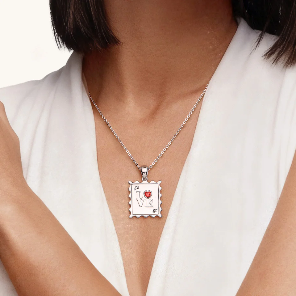Gnoce Naszyjnik ze stempelkiem Love z personalizowanym napisem i kamieniem szlachetnym na zamówienie - Image 2