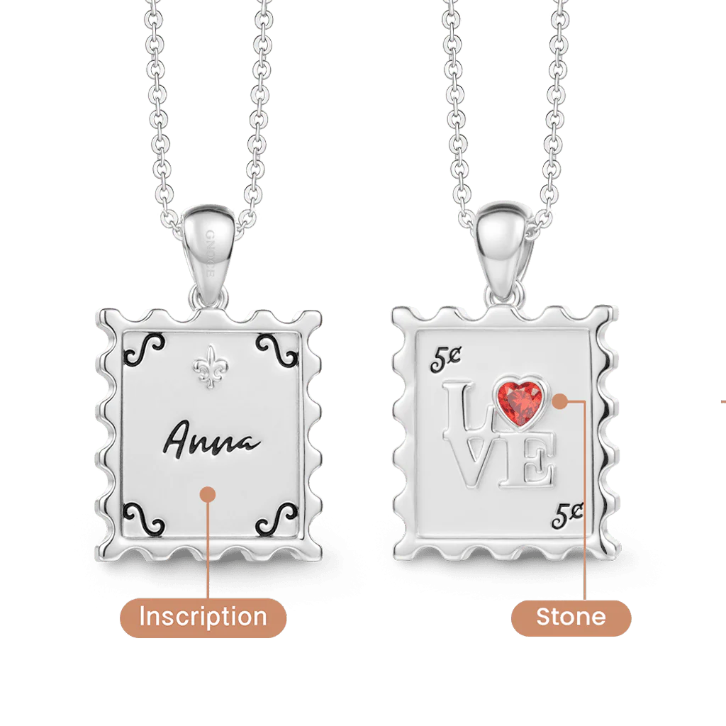 Gnoce Naszyjnik ze stempelkiem Love z personalizowanym napisem i kamieniem szlachetnym na zamówienie - Image 3