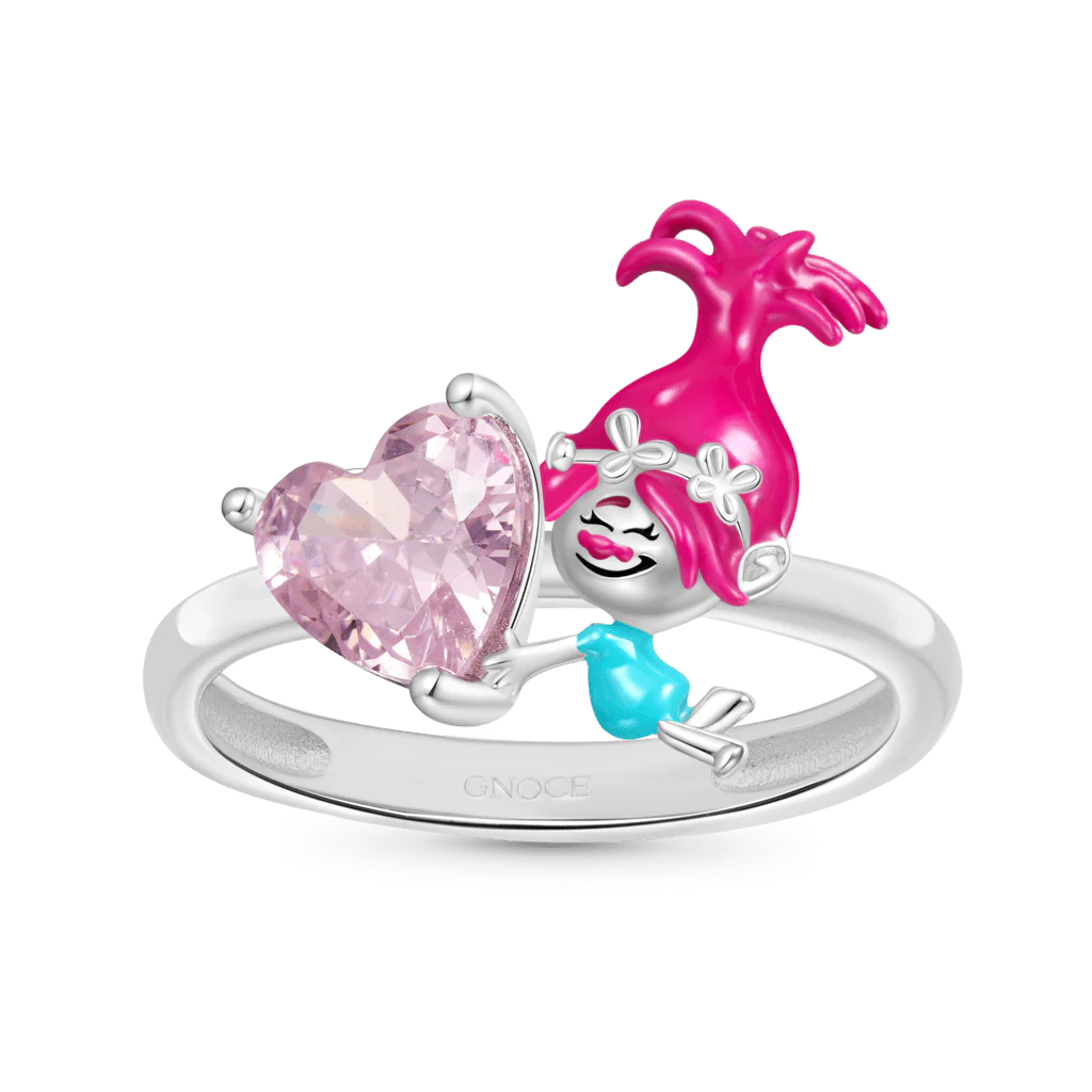 Gnoce Trolls Poppy Obejmuje Serce Pierścionek z kamieniem szlachetnym