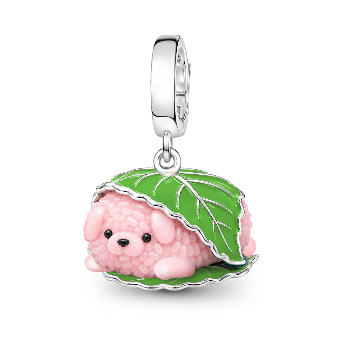 Gnoce Zawieszka z japońskim wagashi i sakura mochi ze stopu srebra platynowanego